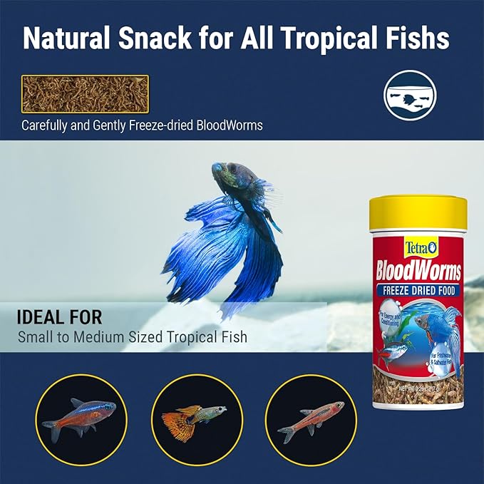 Tetra BloodWorms 0.25 Oz, Freeze-Dried Food for Freshwater and Saltwater Fish, Seafood (Pack of 1)