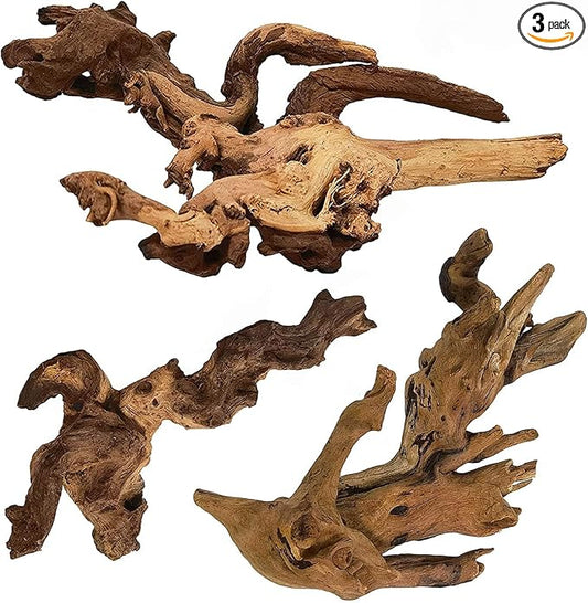 Tfwadmx Natural Driftwood Aquarium Decor Wood Branches, 3 Pieces 7-9.5" Fish Tank Driftwood Decoration, Terrarium Mopani Wood for Aquarium Freshwater Reptile Tank