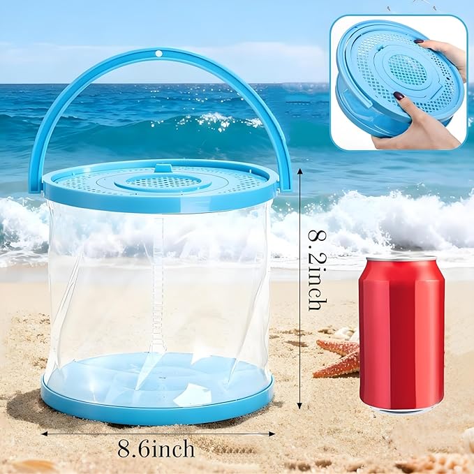 ZAVOOS 2 Pack Foldable Small Aquarium, Plastic Portable Fish Tank with Lid, Clear Fish Transport Container Fishing Bucket for Catch Release, Beach Travel, Lake, Outdoor, Blue