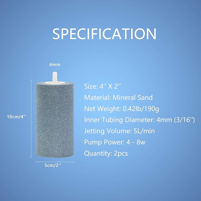 2Pcs 4 X 2-inch Large Air Stones Cylinder for Hydroponic Systems, Ponds, Aquarium, Fish Tank