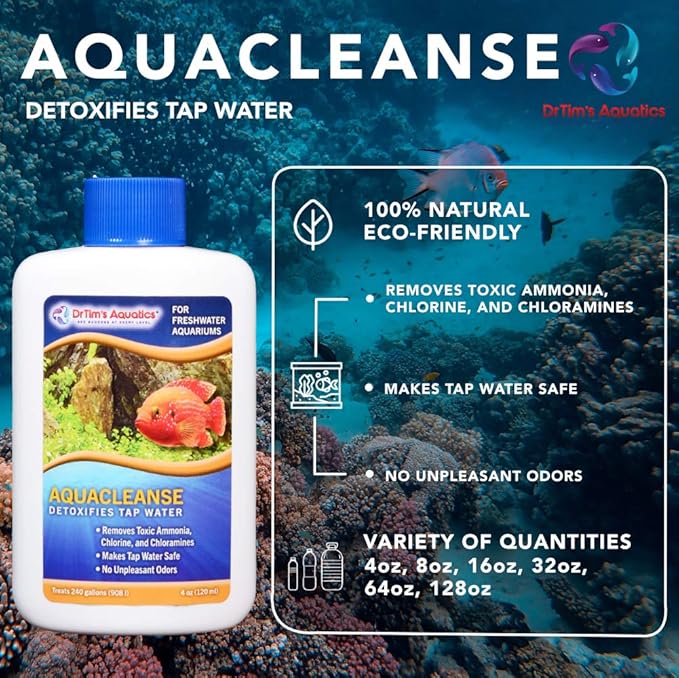 DrTim’s Aquatics AquaCleanse for Freshwater Aquariums – 64 oz – Tap Water Conditioner – Prepares Water for Fish Tanks, Supports Visual Clarity & Stable, Balanced Parameters