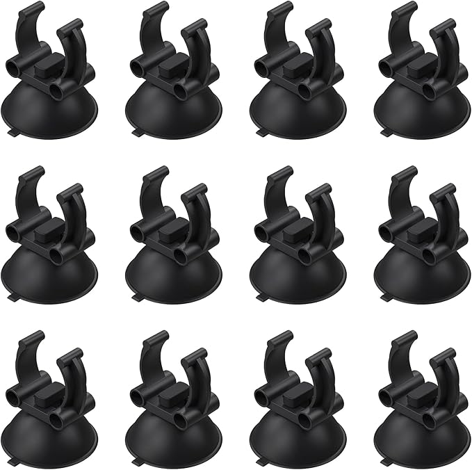 Pawfly 12 Pack Aquarium Heater Suction Cups Suckers with 0.95 Inch Clips Black Standard Heating Rod Holders Clamps for Fish Tanks (Not for Airline Tubing), 1.3 Inch
