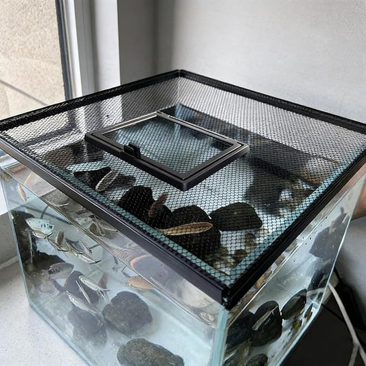 Magnetic Aquarium Lid 90x50CM - Mesh Screen Net with Feeding Port, Anti-Jump Fish Tank Cover, Fish Protection Hood for Safe Aquatic Environments