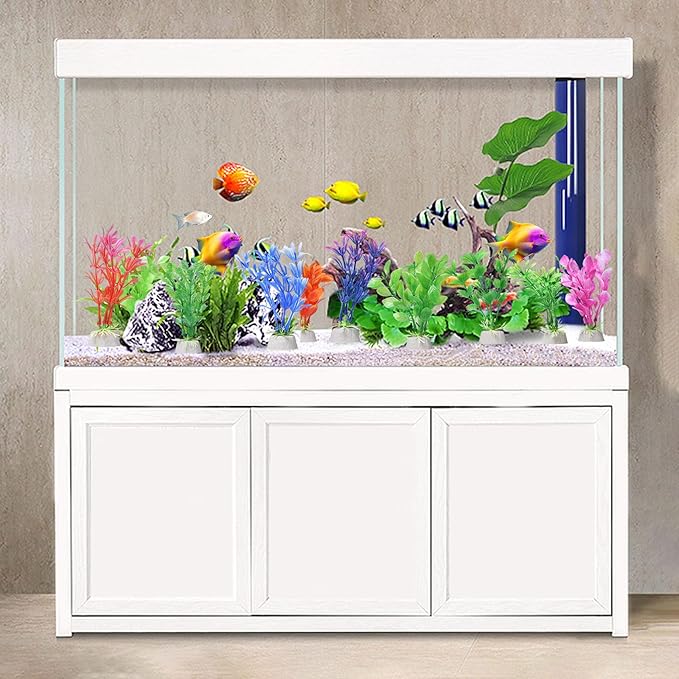 Gegong 10 Pieces Artificial Aquatic Plants, Artificial Fish Tank Plants, 10cm Plastic Aquatic Plant, Multiple Colors Different Appearance Shapes Cleanable Aquarium Decoration