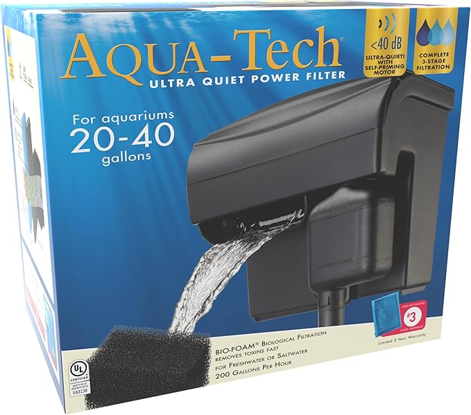 Aqua-Tech Ultra Quiet Power Filter, For Aquariums 20-40 Gallons