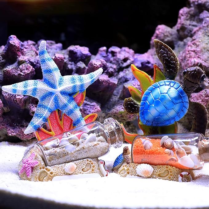 OMEM Aquarium Ornament Wishing Bottle Coral Rockery Aquarium Accessories Aquarium Landscaping Decoration (Starfish)