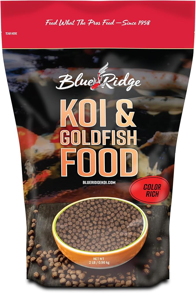 Blue Ridge Koi Fish Food 2lb - Koi Food Color Growth Formula, Goldfish Food, Premium Fish Food for Ponds, Ponds Fish Food, Floating Pond Pellets