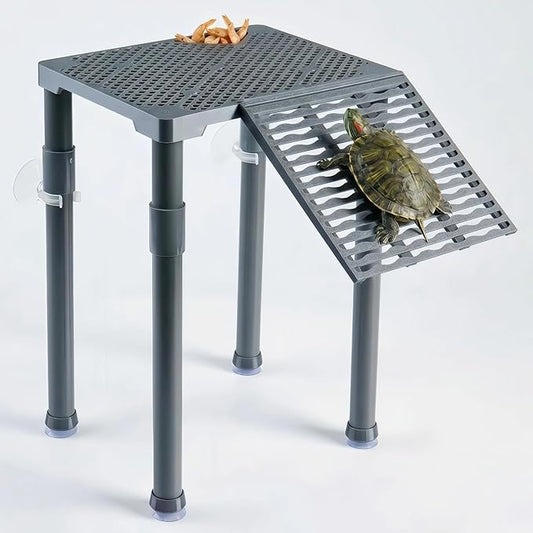 SolidForm Turtle Basking Platform with Ramp, Built-in Food Tray, Zero Zip-Tied, Non-Slip Ramp, 2 Adjustable Height Turtles Dock, for 25–75 Gallon Aquariums(11-in Width) Turtle Tank Accessories
