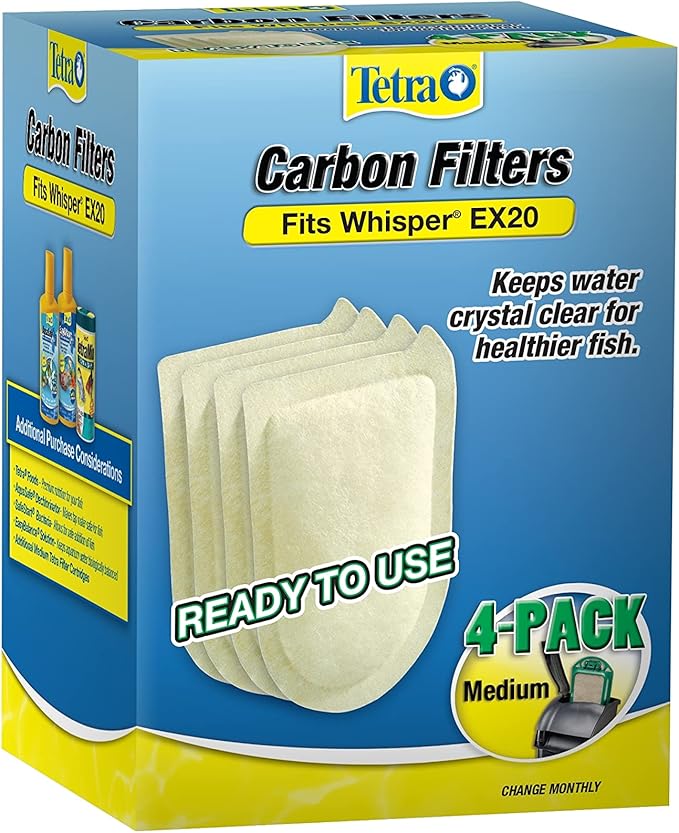 Tetra Whisper EX Carbon Medium Round Filter Cartridges, 4 Count, Fits Tetra Whisper EX 20 Fish Tank Filter
