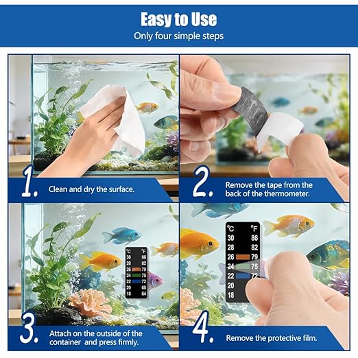 Adhesive Fish Tank Thermometer Strip Aquarium Thermometer Sticker Display 64-86℉ (18-30℃) Brewing Thermometer Test Strip 6 PCS (1.58" x 0.67")