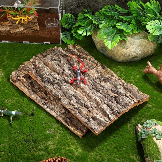 Zerodeko 2PCS Terrarium Cork Bark Background Board, Reptile Tank Tree Backdrop Wall Decor Habitat Climbing Mat Decoration for, Lizard, Turtle, Gecko, Bearded Dragon, Frog