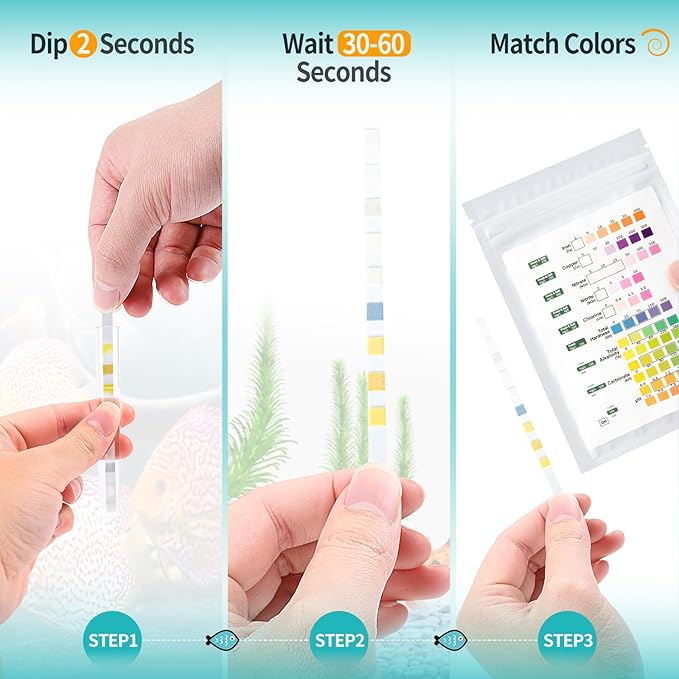 Umlecoa 9 in 1 Aquarium Test Kit for Freshwater and Saltwater - 100 Aquarium Test Strips with Test Tube & Thermometer - Fast & Accurate Water Testing Strips for Aquarium/Pond/Pool