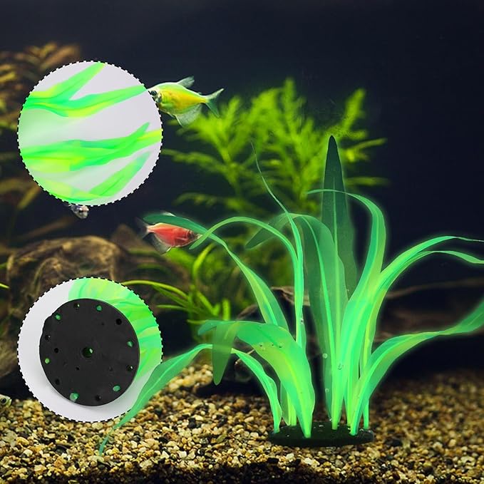 Styquenzer Silk Aquarium Plants, 7 Inch Tall Floating Glowing Decoration Plant Simulation Artificial Aquarium Plant Silk Fish Plants for Betta Fish Tank Decor Accessories, Green