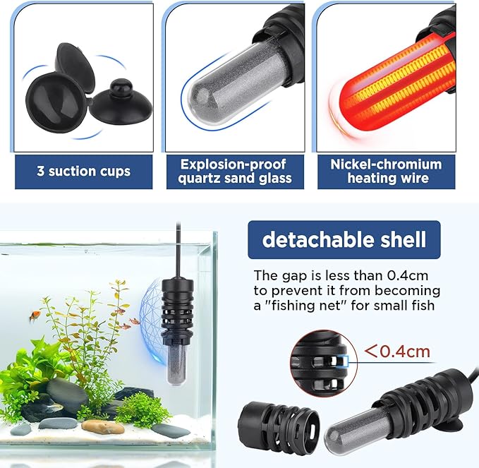 hygger Betta Aquarium Heater,25W/50W/100W/150W Removable Shell Submersible Fish Tank Heater with LED Digital Display,25W Suitable for 1-5 Gallon Freshwater and Saltwater Fish Tank