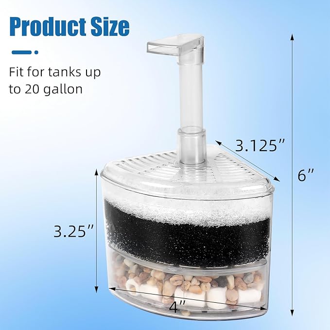 AQUANEAT Aquarium Air Driven Corner Sponge Filter, for Fry Shrimp Nano Fish Tank, with Multi Kinds of Filter Media (Small)