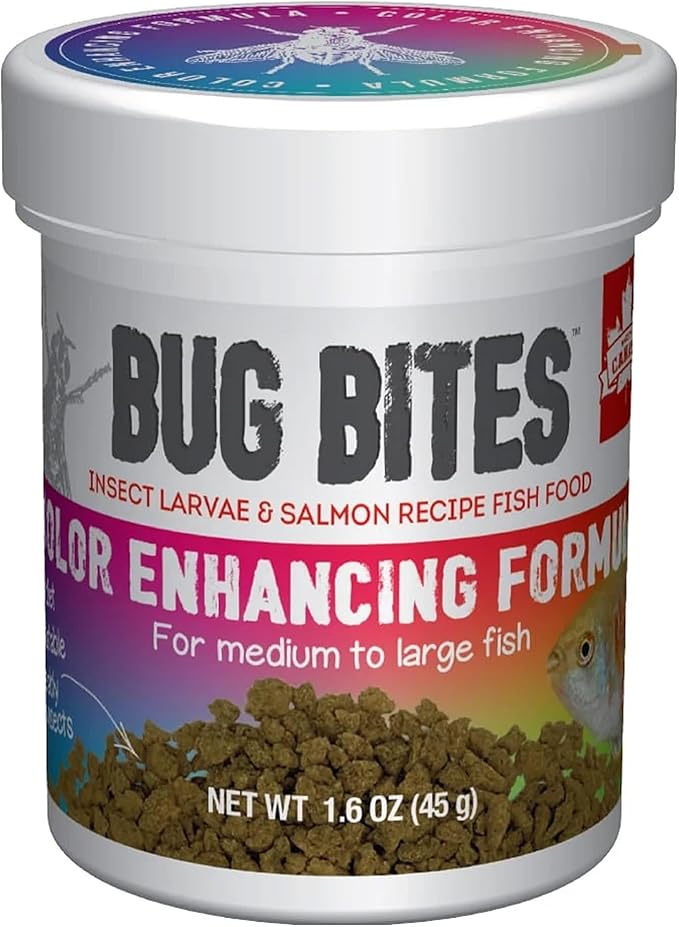 Fluval Bug Bites Color Enhancing Fish Food for Tropical Fish, Granules for Medium to Large Sized Fish, 1.6 oz., A6589, Brown