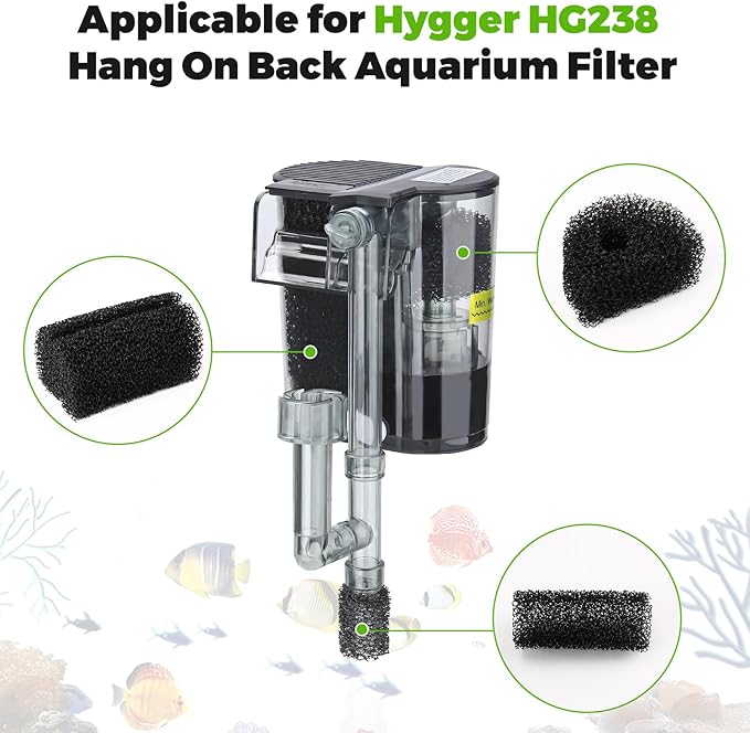 hygger 3.5W Hang On Back Aquarium Filter with Replacement Cartridges 4 Set
