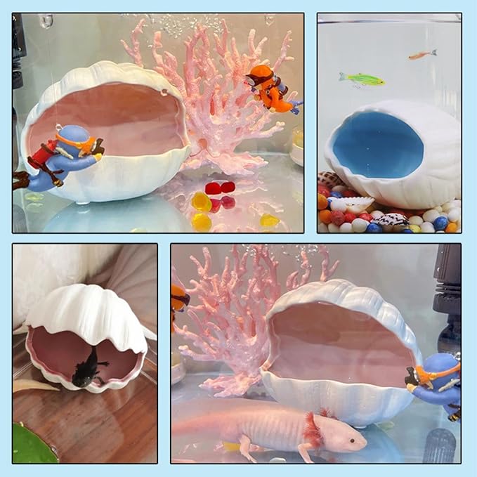 Aquarium Shell Shape Ceramic Fish Tank Cave Decoration, Fish House for Betta Fish Passing or Hiding Safely, Betta Fish Tank 5.1inch (Blue, M)