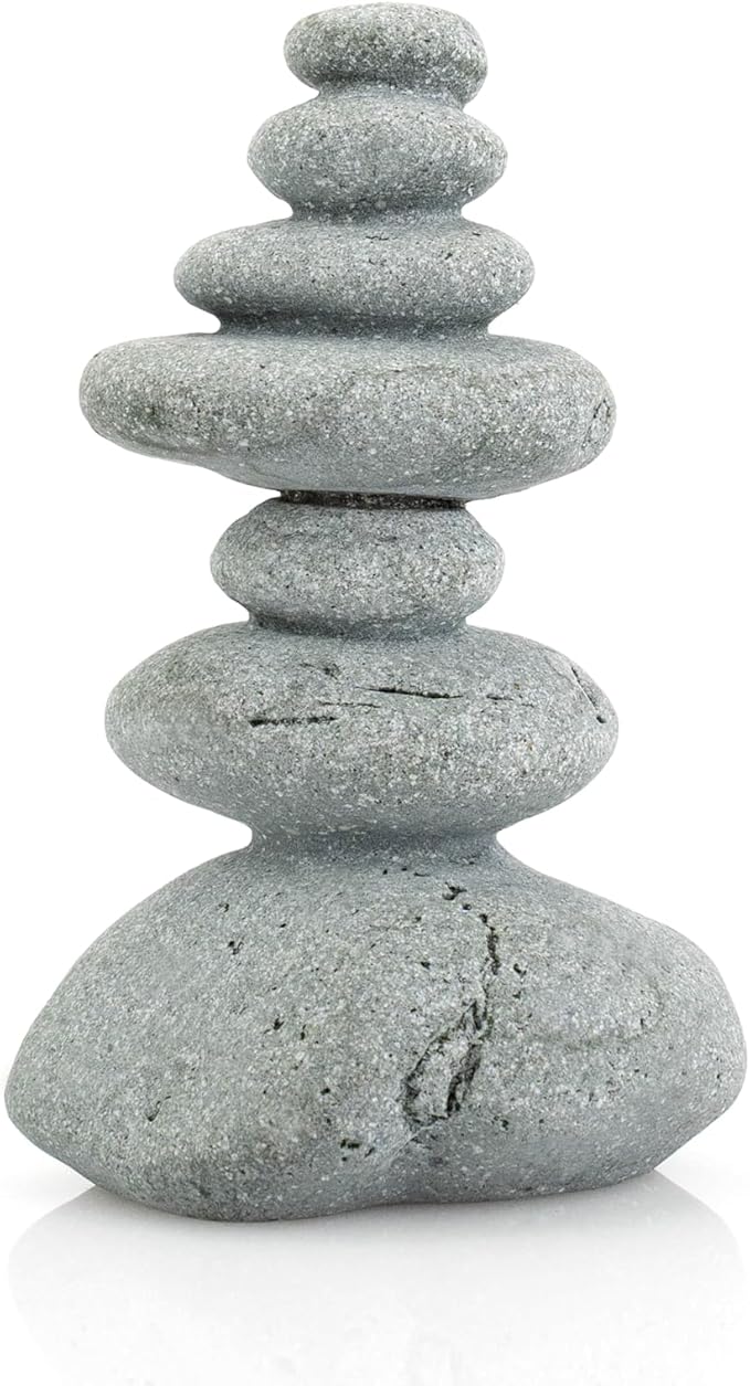Aquarium Decor,7-Stone Mini Stacked Zen Rock Stone Decor – Balanced Stones Cairn Statue for Garden, Fish Tank, and Micro Landscape (3.7" H)