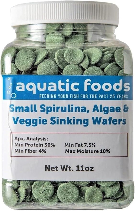 Wafers of Spirulina, Algae & Veggie 12mm - 1/2" Small Sinking Wafer for Shrimp, Snails, Crabs, Crayfish, Catfish, Plecos, All Tropical Fish, Turtles, AFI Wafers...11oz Small Jar