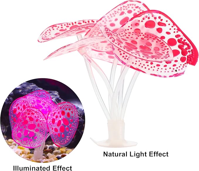 VOCOSTE Soft Silicone Glowing Aquarium Simulation Coral with Sucker, Fluorescence Aquatic Artificial Water Plants for Fish Tank Decoration, Pink