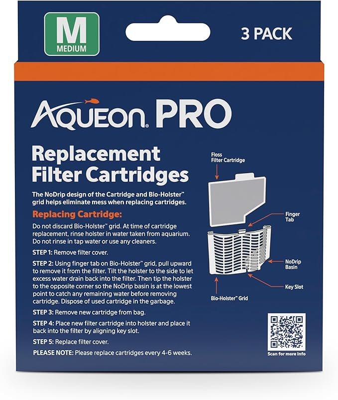 Aqueon PRO Replacement Filter Cartridges, NoDrip Design, For Freshwater and Saltwater Aquariums, Medium, 3 pack