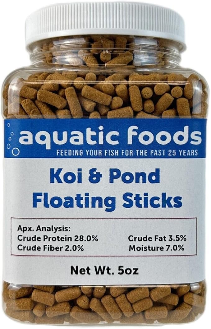 Koi 7/16" x 5/32" 28% Protein Floating Sticks for Koi, Goldfish, All Pond Fish, All Aquatic Turtles...WL 5oz Sm Jar