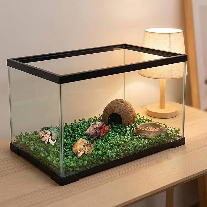 Hermit Crab Climbing Toys - 10x10 Inch Faux Grass Mat, Fake Turf Climbing Wall, Plastic Aquarium Plants Lawn for Hermit Crab, Gecko, Reptile, Lizard Habitat