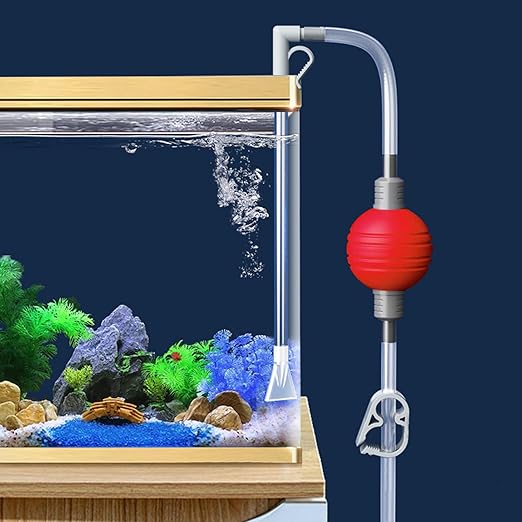 7.2ft Manual Adjustable Fish Tank Cleaner Air Bag Valve Hot Tub Vacuum Gravel Sand Cleaning Aquarium Vacuum with Flexible Hose & Wand for Pool Grass Debris