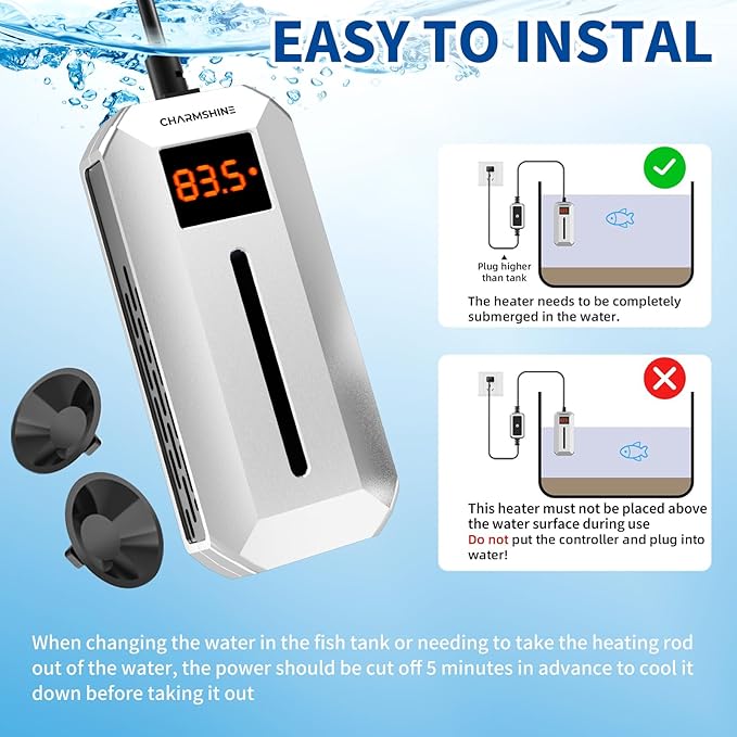 Submersible Aquarium Heater with LED Digital Display 50W Fish Tank Heater for 5-8 Gallon Freshwater Saltwater Tank, Auto Thermostat Overheat Protection(Not Suitable for Low-Water Turtle Tanks)