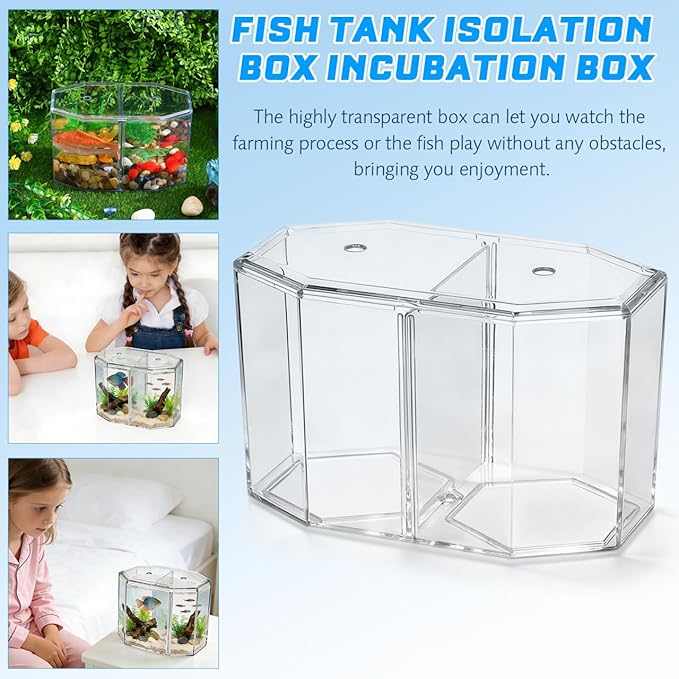 Mipcase 2pcs Transparent Box for Fish Dual Chamber Tank Removable Partition Easy to Clean Aquarium Incubator for Betta Guppy Fish Fry