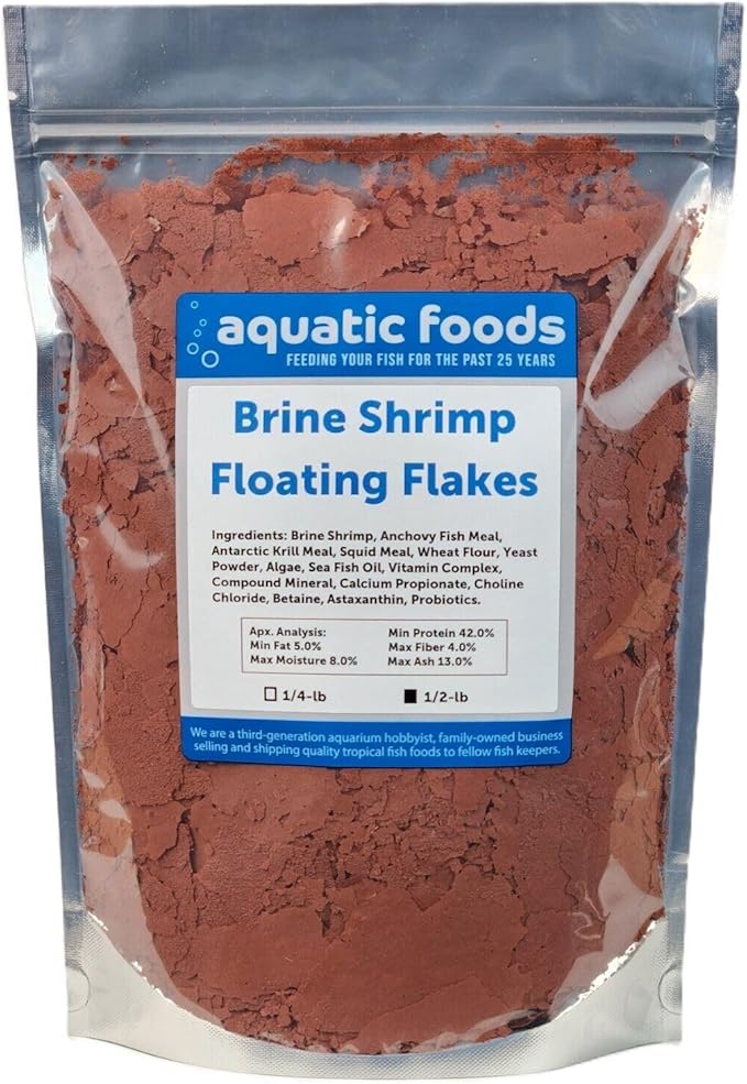 Brine Shrimp Flakes for Freshwater Cichlids, Angels, Tetras, Guppies, Marine Tangs, Butterflies, Angelfish, Anthias, Clown Fish. WL…1/2-lb Foil Pouch Bag