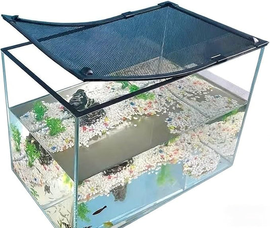 Magnetic Aquarium Cover Fish Tank Lid with Fresh Air Netting, Transparency DIY Mesh Lid Prevents Fish Jumping and Reptile Escapes, Easy to Install(45x45CM/17.72x17.72in)