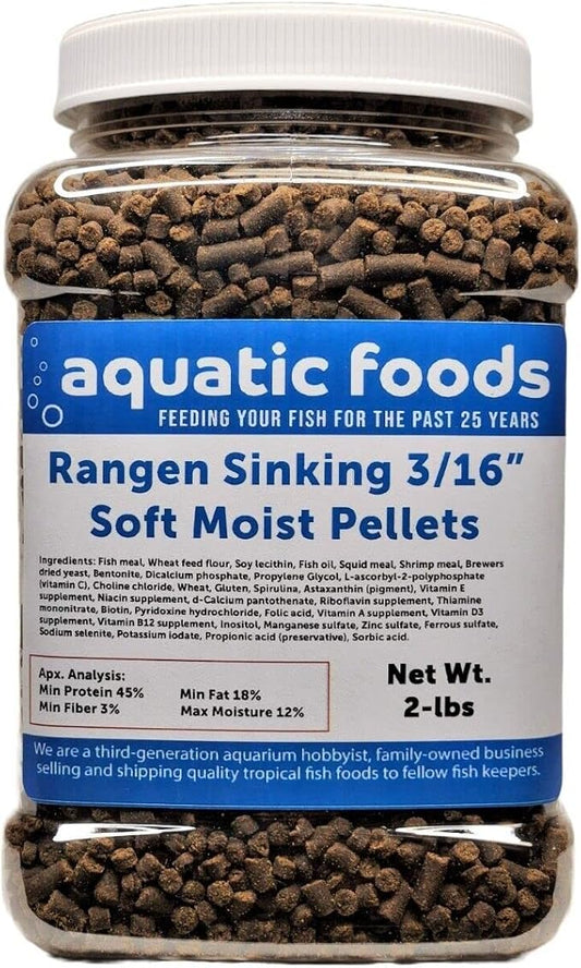 3/16" Soft Moist Sinking Salmon Pellets for Adult Axolotls, Shrimp, Snails, Crabs, Small Amphibians, Bottom Tropical Fish...2-lb Med Jar