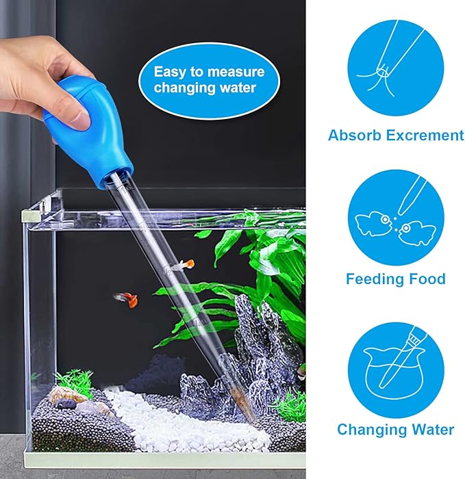 WEAVERBIRD Manual Fish Tank Water Changer Aquarium Dropper, 30ml Aquarium Clean Pipette Dropper, Fish Tank Cleaning Waste Remover, Aquarium Gravel Cleaning Straw, Blue