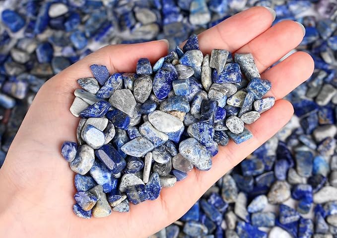 LAIDANLA Lapis Lazuli 1lb Crystal Polished Tumbled Stones Irregular Shaped Crystal Chips Bulk Natural Gemstone Aquarium Gravel Rocks Vase Filler Fish Tank Gravel Home Decoration