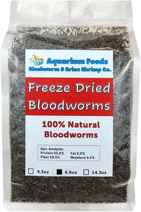Bloodworms, Grade A Floating Freeze Dried Bloodworms for All Tropical Fish, Cichlids, Discus, Tetras, Goldfish, Bettas, Angel Fish, Marine Fish, Carnivorous Plants - 6.9oz Clear Bag