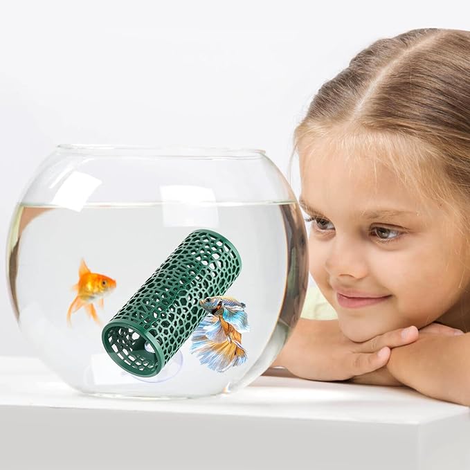 Abizoo Betta Toys - Dark Green Hollow Betta Fish Tunnel & Reptile Hide - Safe Enrichment Aquarium Decor