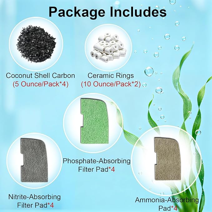 46-Pack Aquarium Maintenance Media Kits Replacement for Fluval 306/307 Performance Canister Filter, Includes Nitrite-Absorbing Filter Pad/Phosphate-Absorbing Filter Pad/Ammonia-Absorbing Pad