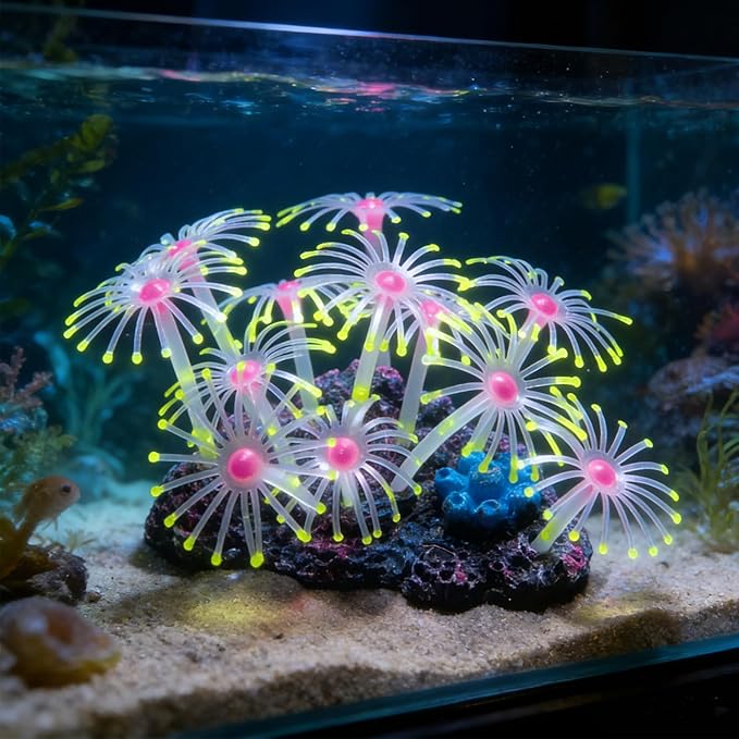 Swaying Coral Decor Set - 4-Pack: String, Starry, Feather & Mushroom Soft Silicone Aquarium Ornaments with Lifelike Motion for Freshwater & Saltwater Fish Tanks, Safe Fish Shrimp Habitat