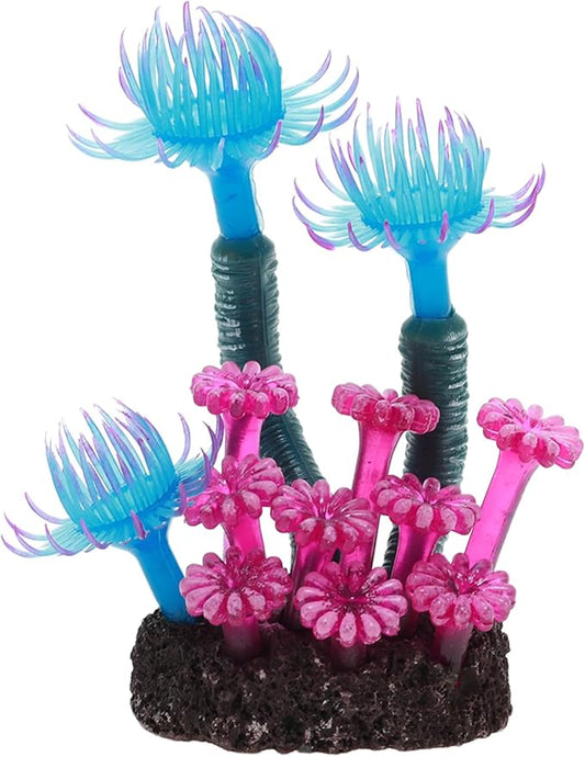 Aquarium Coral, Luminous Fish Tank Ornaments, Silicone Aquarium Plants, Fish Tank Coral, Fake Coral for Fish Landscape Decoration Aquarium Ornaments, Blue Deep Purple