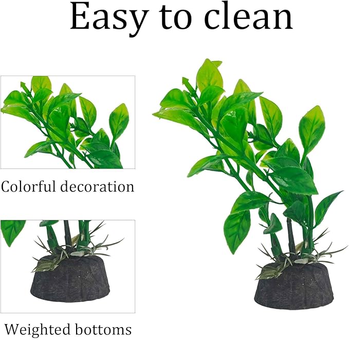 6PCS 4 Inches Tall Green Seaweed Grass Artificial Aquarium Plants, Plastic Fish Tank Decorations for Freshwater and Saltwater Tanks