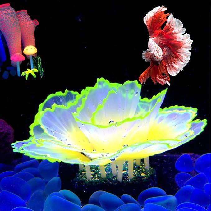 Aquarium Coral Ornament Glowing Effect Coral Decor Resin Fish Tank Plants Decoration for Aquarium Tank Landscape(Yellow)