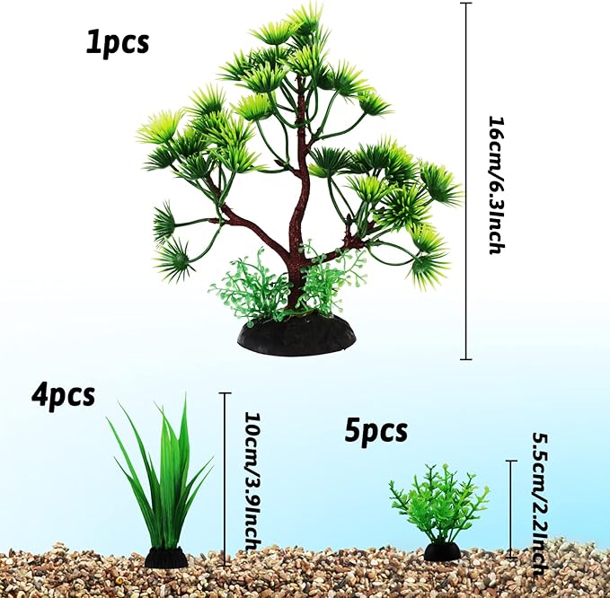 Fish Tank Plants Decorations, 10pcs Aquarium Decor Artificial Plants, Green Plastic Tree Fish Decorations for Tank