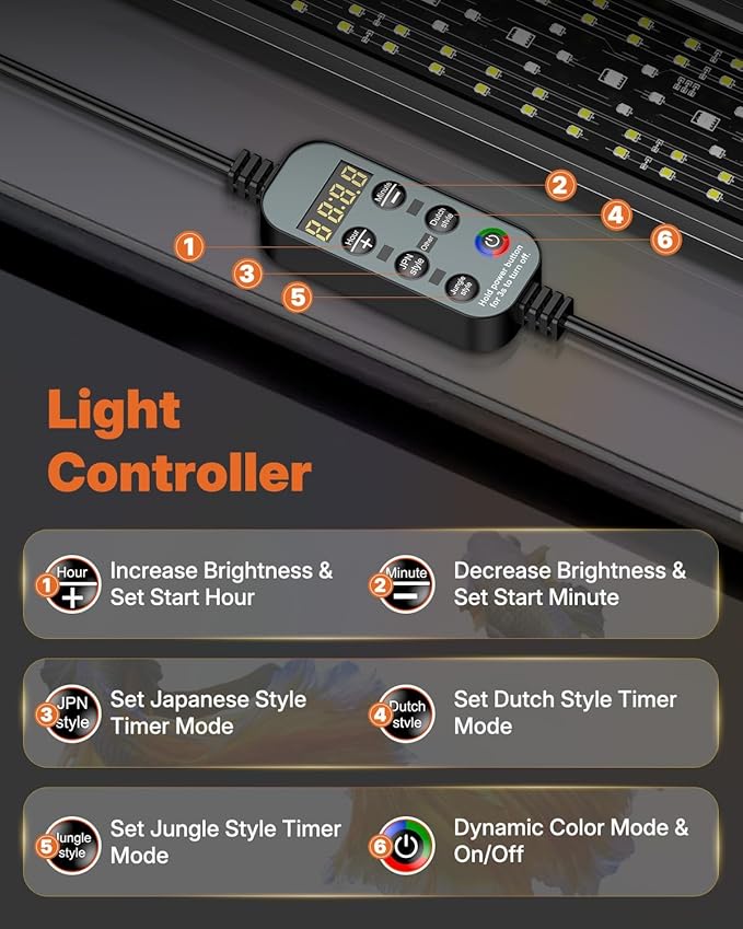 Pawfly Aquarium Light for Plants, 24 W Bluetooth Fish Tank Light, Full Spectrum Aquarium Lights for 30"-36" Fish Tanks, Extendable 24/7 LED Lights with Timer Modes & Adjustable Brightness