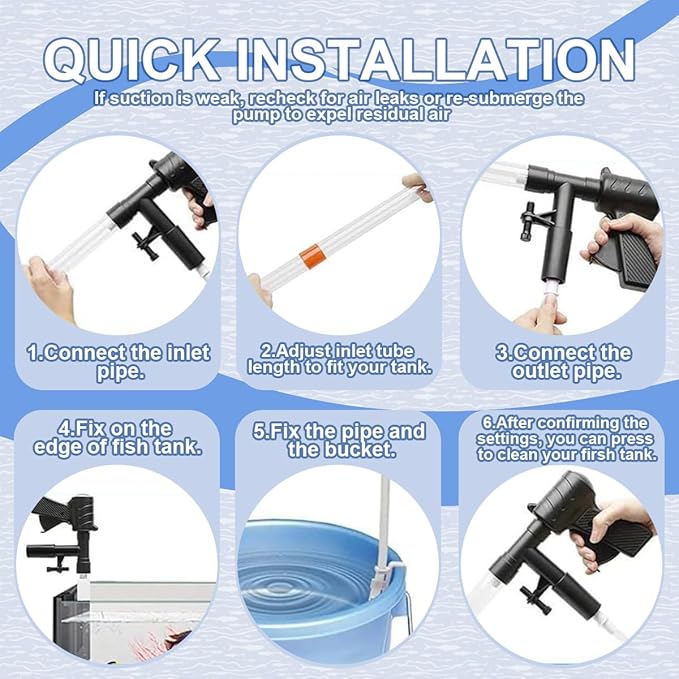 Fish Tank Cleaner Kit with Digital Thermometer, Gravel Vacuum for Aquarium, Aquarium Vacuum & Siphon, Fish Tank Cleaning Kit, Safe for Shrimp & Small Fish