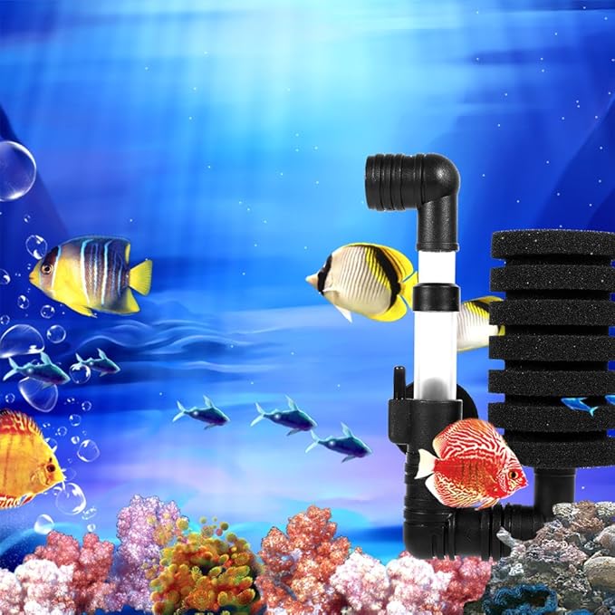 Tbest Sponge Filter,Aquarium Biochemical Sponge Filter,Aquarium Fish Biochemical Sponge Air Pump Filter Filtration with Suction Cup Single/Double Black(Single Head Filter)