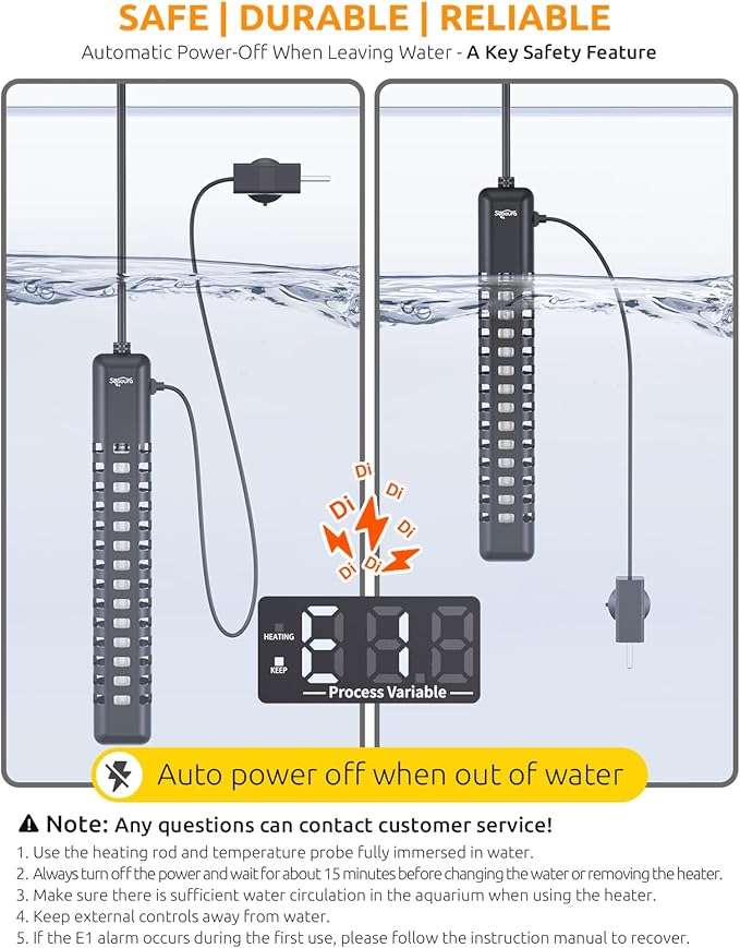 SEAOURA Aquarium Heater, 200W Fish Tank Heaters for 30-40 Gallon, Submersible Turtle Heater with LED Controller, Safety Protection & Auto Power-Off, Saltwater Freshwater