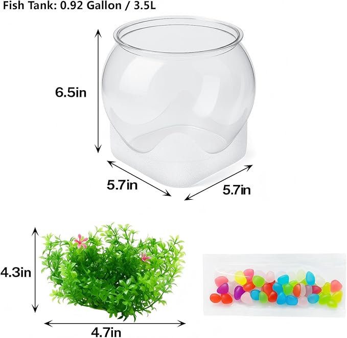Plastic Fish Bowl Beta Fish Aquariums Scratch-Resistant and Shatterproof Mini Desktop Hydroponic Goldfish Tank (0.92Gallon/ 3.5L)