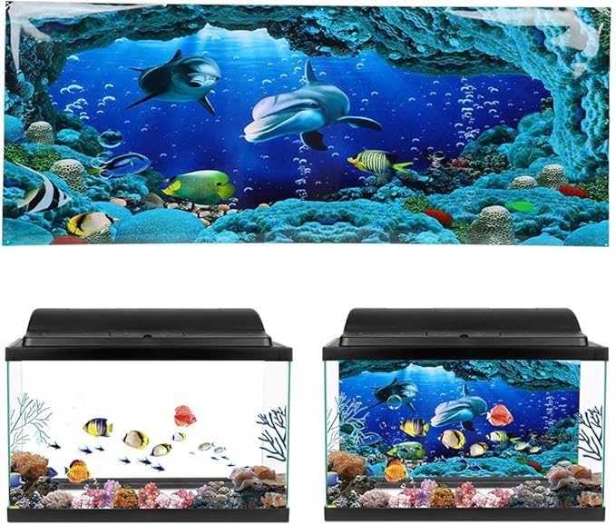Tnfeeon Sea World Aquarium Background, PVC Adhesive Double Sided Poster Sticker Fish Decoration(122x50cm)